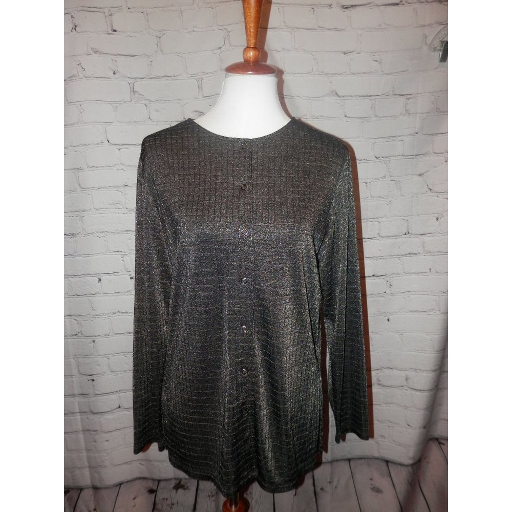 Chico's Top 1 Medium Black Slinky Snap Front Long